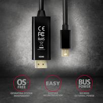 kabelia dp - AXAGON RVDM-HI14C2 Mini DisplayPort į HDMI kabelis 1.8m Juodas (Black) - 4 nuotrauka