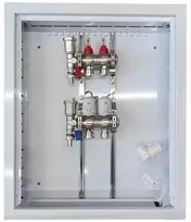 kolektoriaus pavaros - Hismart Grindinio šildymo kolektorius 2 kontūrų su terminėmis pavaromis NC AC230V ir debitomačiais - 1 nuotrauka