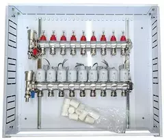 kolektoriaus pavaros - Hismart Grindinio šildymo kolektorius 9 kontūrų su terminėmis pavaromis NC AC230V ir debitomačiais - 1 nuotrauka