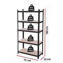 stelazas - 4IQ Sandėliavimo lentyna, 180 x 75 x 35 cm, 150 kg, juoda (Black) - 4 nuotrauka