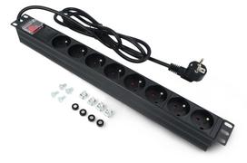 juodas ilgintuvas - LANBERG PDU-08E-0200-BK Maitinimo paskirstymo įrenginys 19" 1U 16A 8x Prancūziškas lizdas 2m Juodas (Black) - 2 nuotrauka