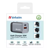 usb c laidas pd - Verbatim GNC-35 GAN CHARGER 2 PORT 35W/USB A/C (EU/UK/US) - 2 nuotrauka