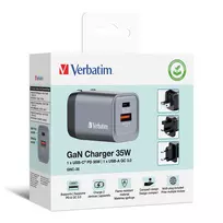 usb c laidas pd - Verbatim GNC-35 GAN CHARGER 2 PORT 35W/USB A/C (EU/UK/US) - 6 nuotrauka