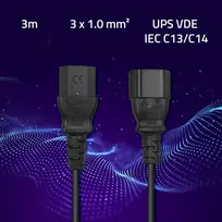 kabelis 3x1 0 - Qoltec Cable for UPS C13 / C14 Black 3m - 4 nuotrauka