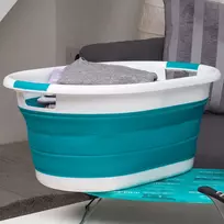 sulankstomas skalbiniu krepsys - Skalbinių dėžė Beldray Laundry Basket, 37 l, mėlyna/balta - 2 nuotrauka