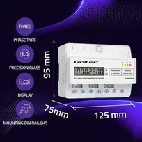 meter - Qoltec Trifazis elektros skaitiklis 50978 400V 100A DIN bėgiui - 3 nuotrauka