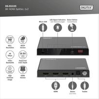 skirstytuvas hdmi - Digitus 8K HDMI skirstytuvas 1x2 DS-55339 Juodas (Black) - 2 nuotrauka