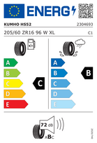padangos 205 60 r16 - Kumho Ecsta HS52 205/60 ZR16 96W XL - 2 nuotrauka
