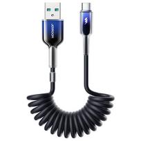 usb c kabelis - Joyroom S-A43 Crystal-Clear Series USB-A - USB-C spiralinis kabelis 1,5 m Juodas (Black) - 1 nuotrauka