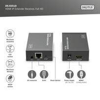 hdmi imtuvas - Digitus HDMI IP Extender Receiver, Full HD, Juodas (Black) / DS-55518 - 3 nuotrauka
