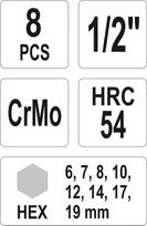 smuginiu antgaliu rinkinys 1 2 - YATO 1/2" Smūginių antgalių rinkinys (HEX) 8vnt. YT-1066 - 3 nuotrauka