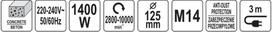 kampinis nusiurbimu - Yato YT-82164 Betono šlifuoklis 125mm 1400W - 2 nuotrauka