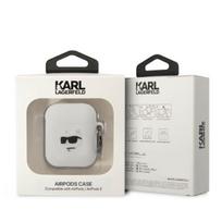 airpods deklas silikoninis - Karl Lagerfeld 3D Logo NFT Choupette Head Silicone Case for Airpods 1/ 2 White - 2 nuotrauka