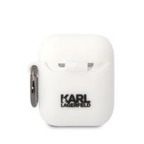 airpods deklas silikoninis - Karl Lagerfeld 3D Logo NFT Choupette Head Silicone Case for Airpods 1/ 2 White - 3 nuotrauka