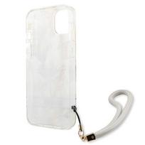 deklas su dirzeliu telefonams - Apple iPhone 13 Mini Guess dėklas Flower Strap (GUHCP13SHFLSU) violetinės spalvos - 3 nuotrauka