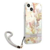 deklas su dirzeliu telefonams - Apple iPhone 13 Mini Guess dėklas Flower Strap (GUHCP13SHFLSU) violetinės spalvos - 5 nuotrauka