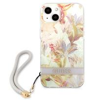 deklas su dirzeliu telefonams - Apple iPhone 13 Mini Guess dėklas Flower Strap (GUHCP13SHFLSU) violetinės spalvos - 6 nuotrauka
