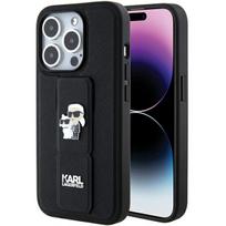 telefonu deklai iphone silikoniniai - Karl Lagerfeld "Gripstand Saffiano Karl and Choupette Pins iPhone 15 Pro" Black - 2 nuotrauka