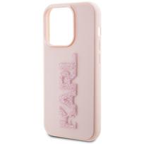 iphone 15 rozinis - Karl Lagerfeld "KLHCP15L3DMBKCP 3D Rubber Glitter Logo iPhone 15 Pro" Pink - 4 nuotrauka