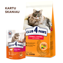 hairball - CLUB 4 PAWS Premium pilnavertis sausas maistas suaugusioms katėms su vilnos pašalinimu iš virškinamojo trakto "HAIRBALL CONTROL“, 14 kg - 3 nuotrauka