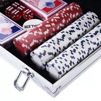 zaidimu zetonai - HOMCOM pokerio dėklo rinkinys 300 žetonų, 2 kortų pakuotės, 5 kauliukai, aliuminio dėklas - 2 nuotrauka