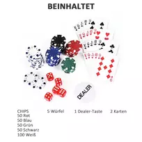 zaidimu zetonai - HOMCOM pokerio dėklo rinkinys 300 žetonų, 2 kortų pakuotės, 5 kauliukai, aliuminio dėklas - 7 nuotrauka