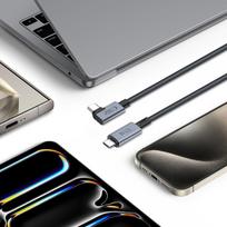 usb c kampinis - Tech-Protect UltraBoost Max L USB-C 4.0 (tiesus) / USB-C 4.0 (kampinis) PD 240W 8K 40Gbps 1.5m Kabelis - Pilkas (Grey) - 3 nuotrauka