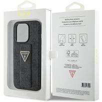 iphone 15 pro telefonai - Guess Grip Stand 4G Triangle Strass dėklas Apple iPhone 15 Pro - Juodas (Black) - 2 nuotrauka
