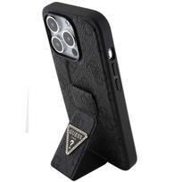iphone 15 pro telefonai - Guess Grip Stand 4G Triangle Strass dėklas Apple iPhone 15 Pro - Juodas (Black) - 4 nuotrauka
