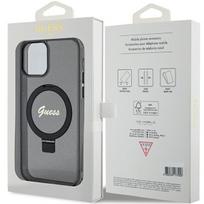 apple 12 deklas magsafe - Guess Ring Stand Script Glitter MagSafe Apple iPhone 12/12 Pro - dėklas telefonui juodos spalvos - 2 nuotrauka