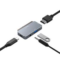 aux usb - Tech-Protect V6 4in1 HUB USB-C - USB-A 3.0 / USB-C PD100W / HDMI / mini lizdas 3.5 mm - Pilkas (Gray) - 7 nuotrauka