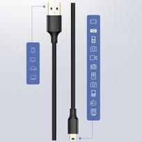 mini usb kabelis us132 - Ugreen USB to mini USB cable 480Mbps 3m Black - 2 nuotrauka
