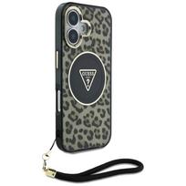 deklas su dirzeliu telefonams - Guess HC IML Leopard Triangle Cord Strap Case Apple iPhone 16 MagSafe Rudas (Brown) - 4 nuotrauka