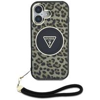 deklas su dirzeliu telefonams - Guess HC IML Leopard Triangle Cord Strap Case Apple iPhone 16 MagSafe Rudas (Brown) - 5 nuotrauka