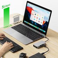 sd usb c adapteris - Tech-Protect HB05 HUB 9in1 USB-C + USB 2.0 + USB 3.0 + HDMI 4K 60Hz + SD/TF + PD 100W + RJ45 adapteris Pilkas (Gray) - 2 nuotrauka