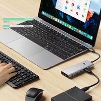 sd usb c adapteris - Tech-Protect HB04 HUB Adapteris 9in1 USB-C + USB2.0 + USB3.0 + HDMI 4K 60Hz + SD / TF + PD100W + AV3.5 - Pilkas (Gray) - 2 nuotrauka
