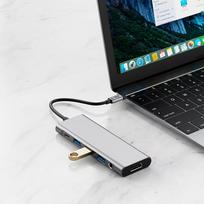 sd usb c adapteris - Tech-Protect HB04 HUB Adapteris 9in1 USB-C + USB2.0 + USB3.0 + HDMI 4K 60Hz + SD / TF + PD100W + AV3.5 - Pilkas (Gray) - 3 nuotrauka