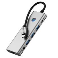 sd usb c adapteris - Tech-Protect HB04 HUB Adapteris 9in1 USB-C + USB2.0 + USB3.0 + HDMI 4K 60Hz + SD / TF + PD100W + AV3.5 - Pilkas (Gray) - 5 nuotrauka