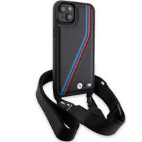 apple iphone 14 plus - BMW M Edition Carbon Tricolor Lines & Strap dėklas, skirtas Apple iPhone 15 Plus / 14 Plus - Juodas (Black) - 5 nuotrauka