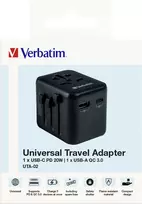 ukis - Verbatim UTA-03 Universal Travel Adapter 30W PD/QC 2xUSB-A 2xUSB-C Juodas (Black) - 3 nuotrauka