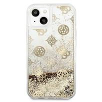 dekliukas iphone 13 mini - Guess "Peony Liquid Glitter iPhone 13 mini" Gold - 4 nuotrauka