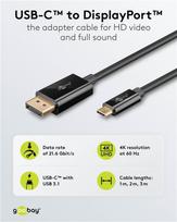 displayport to usb c cable - Goobay USB-C to DisplayPort Cable Juodas (Black) 1 m / 75704 - 5 nuotrauka