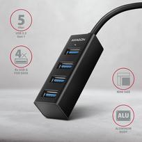 usb 2.4 a - AXAGON HUE-M1AL 4x USB 3.2 Gen 1 MINI šakotuvas, metalinis, 1,2 m USB-A laidas - 6 nuotrauka