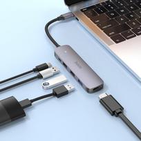 usb type c hdmi - Hoco HB27 Type-C Multi-Function Converter HDMI USB3.0 USB2.0*2 PD pilkas - 2 nuotrauka