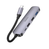 usb type c hdmi - Hoco HB27 Type-C Multi-Function Converter HDMI USB3.0 USB2.0*2 PD pilkas - 4 nuotrauka