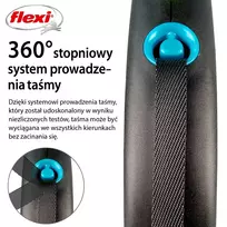 suns pavadeliais - FLEXI ištraukiamas pavadėlis Black Design M, 5 m juosta, mėlyna spalva - 5 nuotrauka