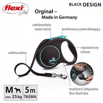 suns pavadeliais - FLEXI ištraukiamas pavadėlis Black Design M, 5 m juosta, mėlyna spalva - 6 nuotrauka
