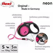 flexi m tape 5 m - FLEXI New Neon S Tape 5 m pink automatinis pavadėlis - 6 nuotrauka