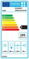 gartraukis 60 cm - CATA Hood | ARMONIA 60 BK | Canopy | Energy efficiency class C | Width 79.8 cm | 645 m³/h | Mechanical | LED | Black | 02186409 - 4 nuotrauka