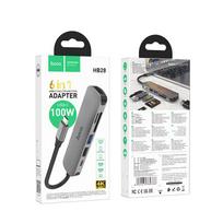 hdmi laidas - Hoco HB28 Type-C Multi-Function Converter HDMI USB3.0 USB2.0 SD TF PD pilkas - 2 nuotrauka